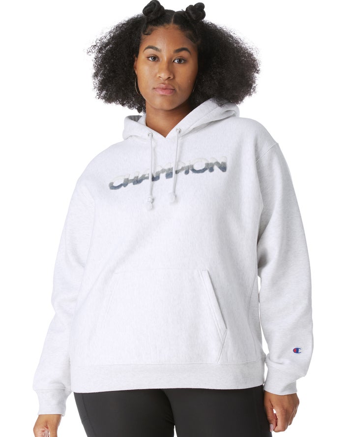 Champion Hoodie Dames - Grijs - Plus Reverse Weave Ombre Chenille Applique ( 217603-LRQ )